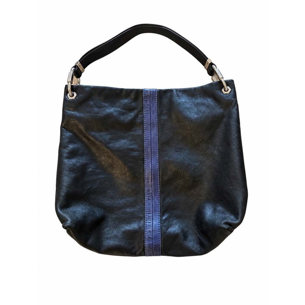Michael Kors Black Leather Hobo, Bag Blue Stripe, Silver Hardware
